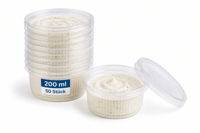 Feinkostbecher mit Deckel rund transparent 200 ml 200 cc 50 Stück