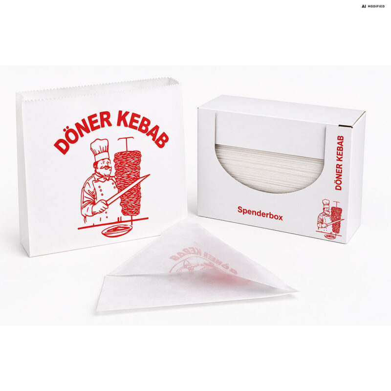 Doenertueten16x16cm Fettdichte Dönerverpackung – Dönertüten 16x16 cm fettdicht in Spenderbox mit 500 Stück