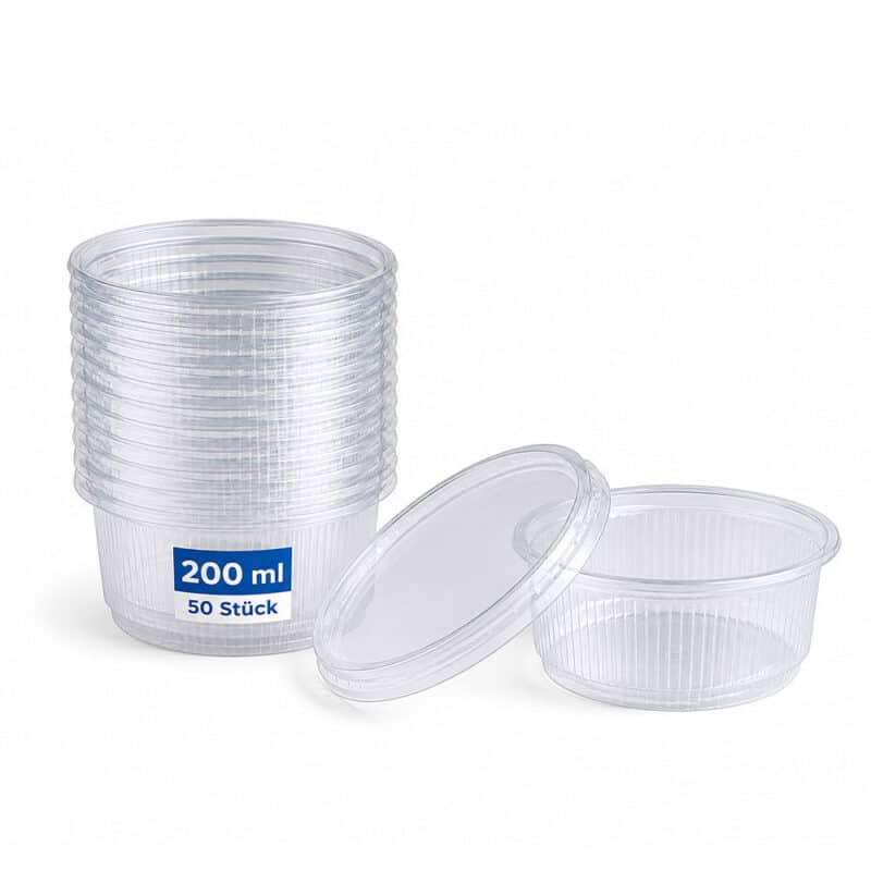 Feinkostbecher mit Deckel rund transparent 200 ml 200 cc 50 Stück