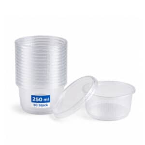 Feinkostbecher mit Deckel rund transparent 250 ml 250 cc 50 Stück