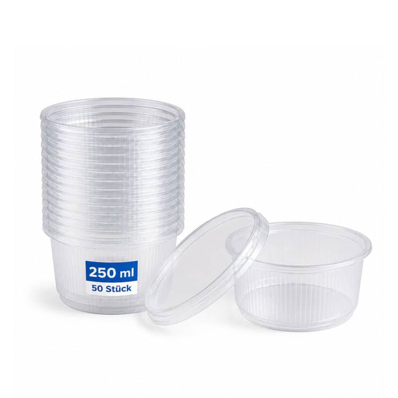 Feinkostbecher mit Deckel rund transparent 250 ml 250 cc 50 Stück