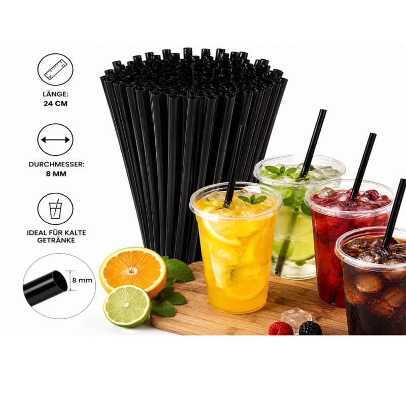 Mehrweg Strohhalme Schwarz 24 cm x 8 mm 250 Stück