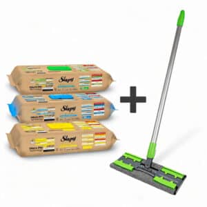 Bodenwischer Set mit Mikrofaserbezug und Sleepy Easy Clean Bio Reinigungstüchern