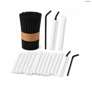 Strohhalme aus Papier Schwarz flexibel 24 cm × 6 mm 100 Stück einzeln verpackt