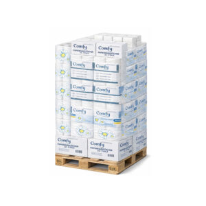 Hygienepalette Großmenge – 512 Rollen Toilettenpapier, 256 Rollen Küchenpapier, 8 Kartons V-Falz, 8x SETASAN Waschlotion 1 Liter