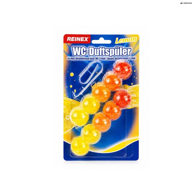 REINEXWCDuftspueler1 REINEX WC-Duftspüler 5-Ball Lemon 2 × 35 g WC-Einhänger