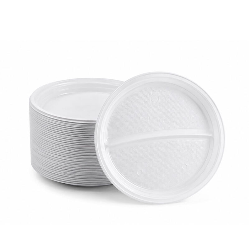 Mehrweg-Menüteller-2-geteilt Mehrweg-Menüteller 2-geteilt Ø22 cm als Mehrweg Plastikteller Gastronomie – 50 Stück