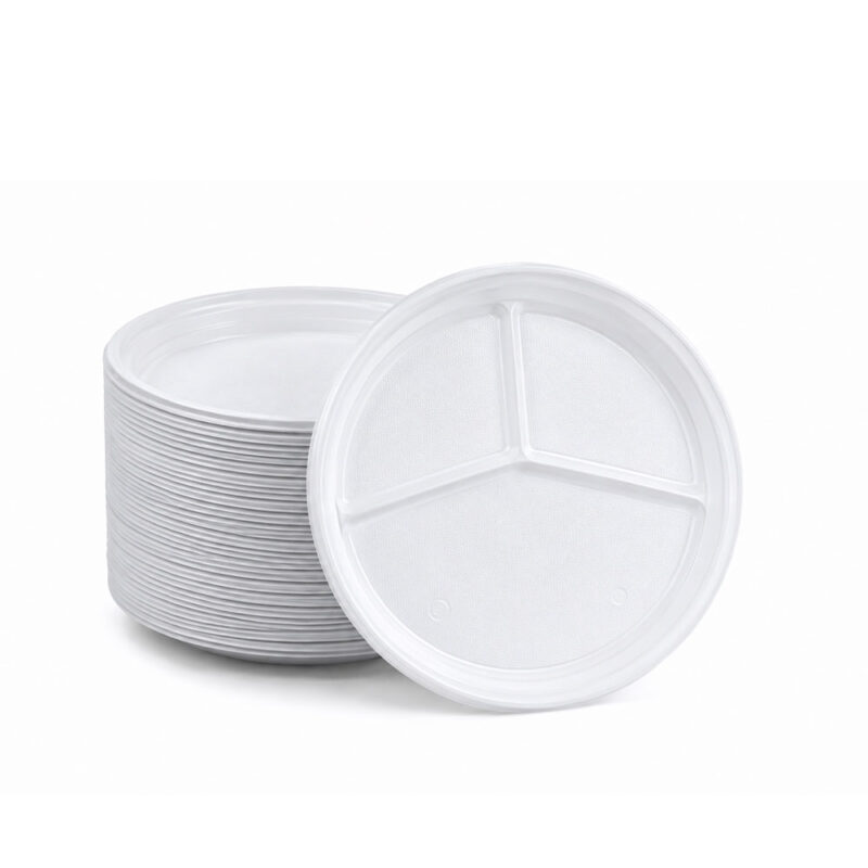 Mehrweg-Menuteller-3-geteilt Mehrweg-Menüteller 3-geteilt Ø22 cm als Mehrweg Plastikteller Gastronomie – 50 Stück
