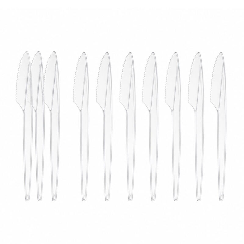 Mehrweg-Messer-Transparent-18-cm-–-100-Stück Mehrweg Messer Transparent 18 cm spülmaschinengeeignetes Mehrweg Besteck 100 Stück