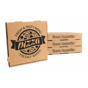 Pizzakarton 26x26x4 cm Braun aus Wellpappe im 100 Stück Karton für Pizzeria und Lieferservice