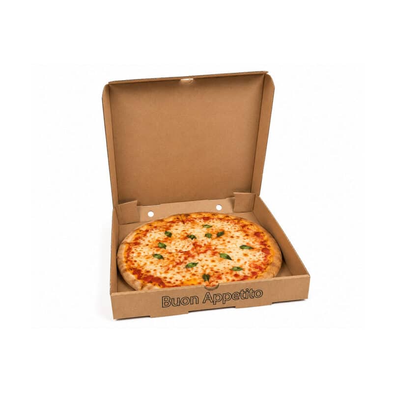 Pizzakarton 26x26x4 cm Braun aus Wellpappe im 100 Stück Karton für Pizzeria und Lieferservice