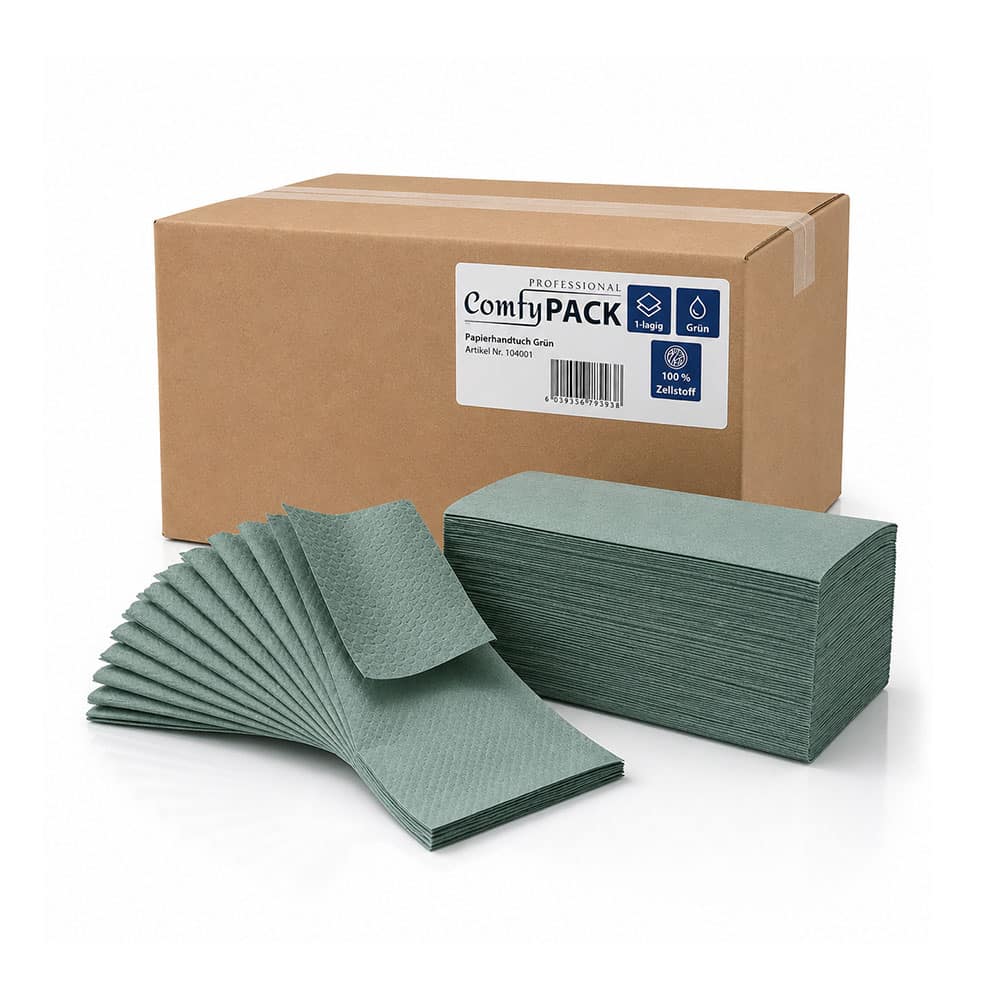 Professional Comfy Papierhandtücher ZZ-/V-Falz 1-lagig Grün 25 x 23 cm – 4000 Blatt