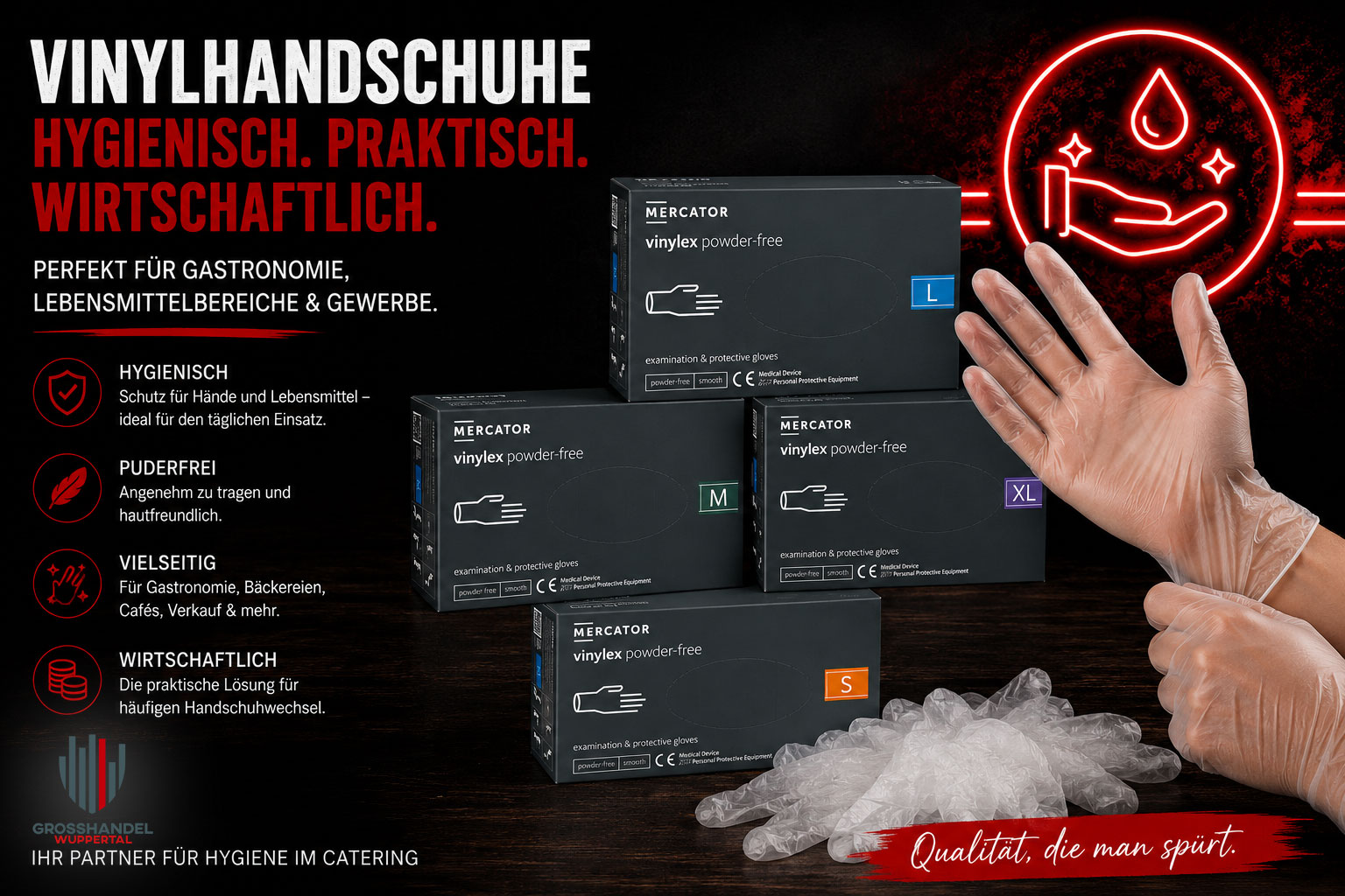 Vinylhandschuhe puderfrei transparent – Einweghandschuhe für Gastronomie, Lebensmittelverarbeitung, Bäckerei, Catering und Gewerbe